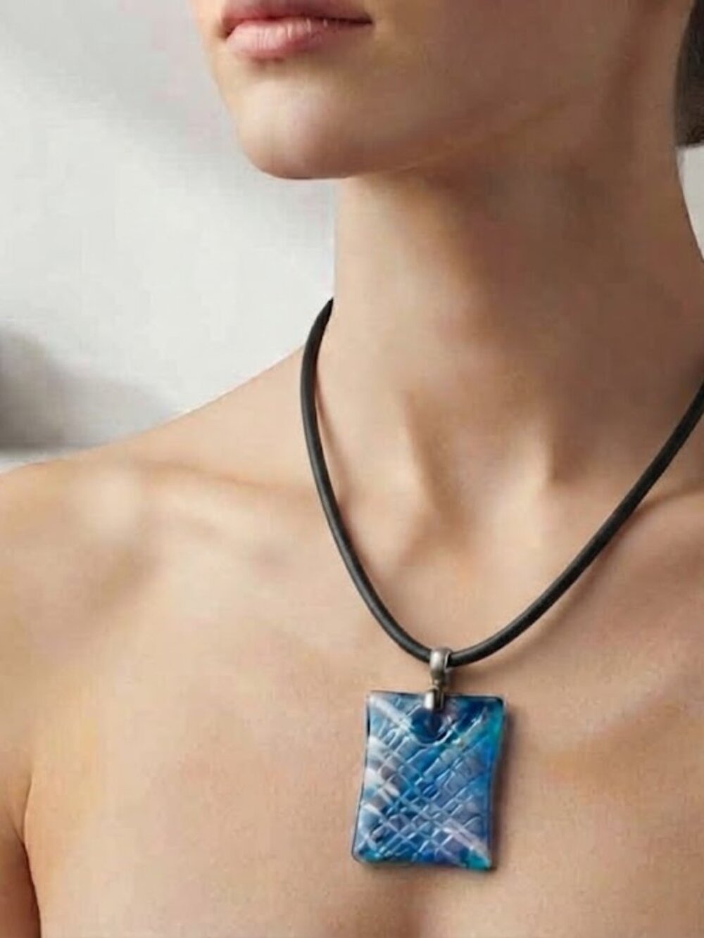 18KGP Large Blue Woven Art Glass  Pendant
